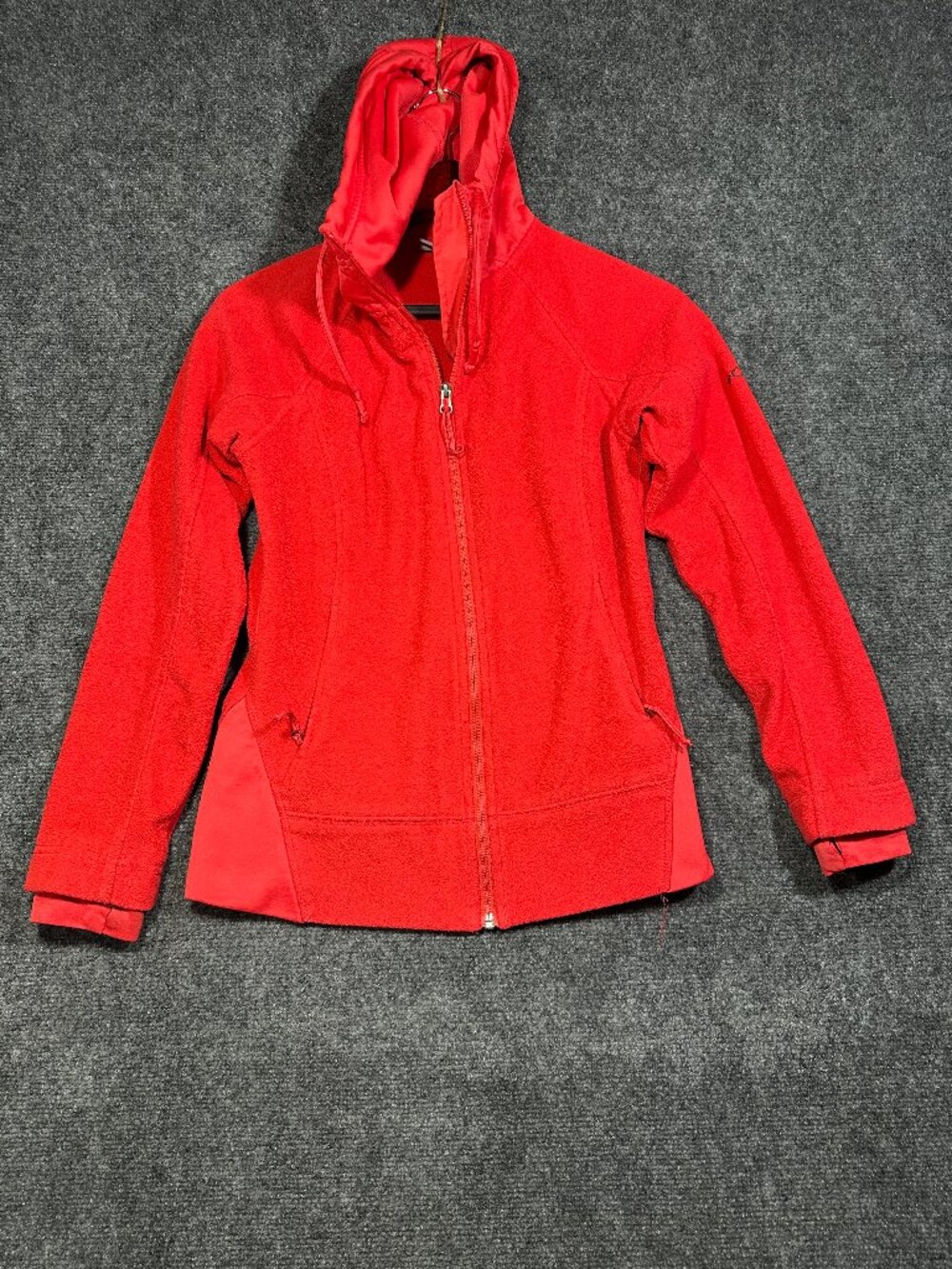 Columbia Jacket Womens XS Red Fleece Hooded Full Zip Pockets Logo